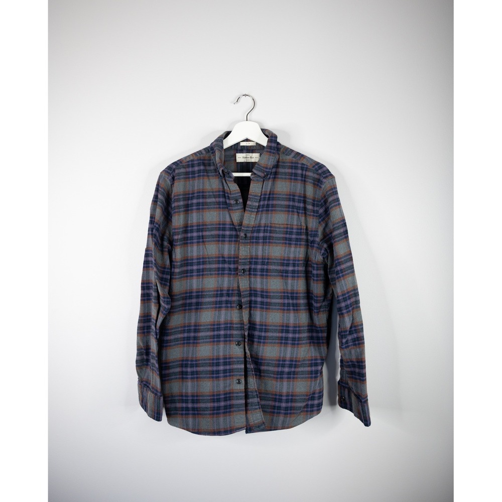 Hawker Rye Flannel Shirt Mens L Grey Purple Plaid Slim‎ Fit Stretch Gorpcore
